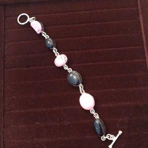 Sterling Silver Bracelet with Pink & Black Stones